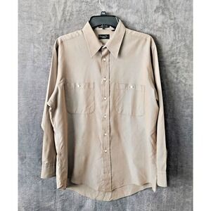 Vtg Christian Dior Monsieur Shirt Men's 16.5" 32-33 Brown Long Sleeve Made‎ USA